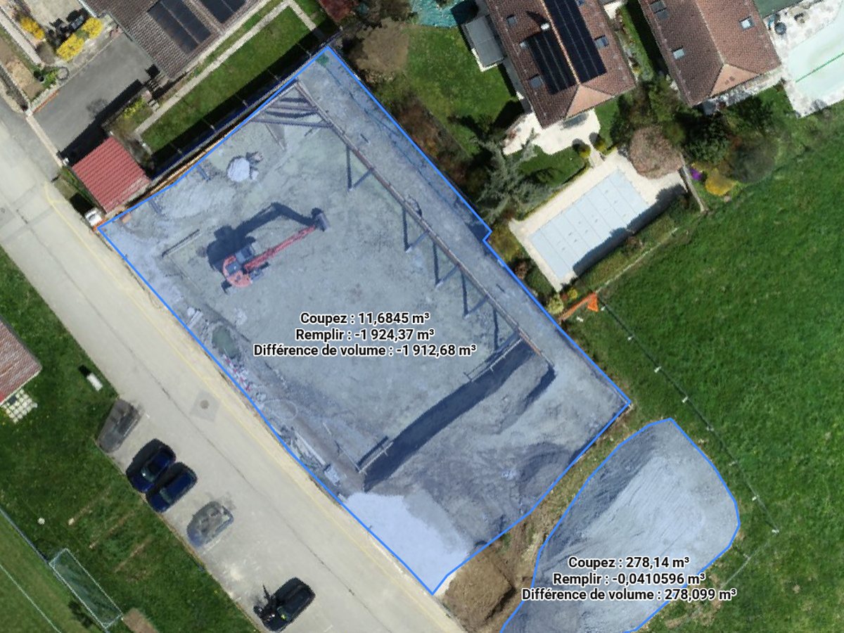 Orthophoto de chantier avec calcul des volumes de déblai et remblai