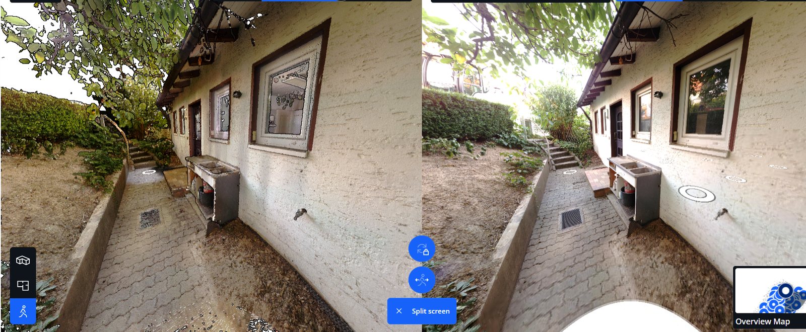 Comparaison entre le nuage de points 3D et la photographie 360° du même point de vue