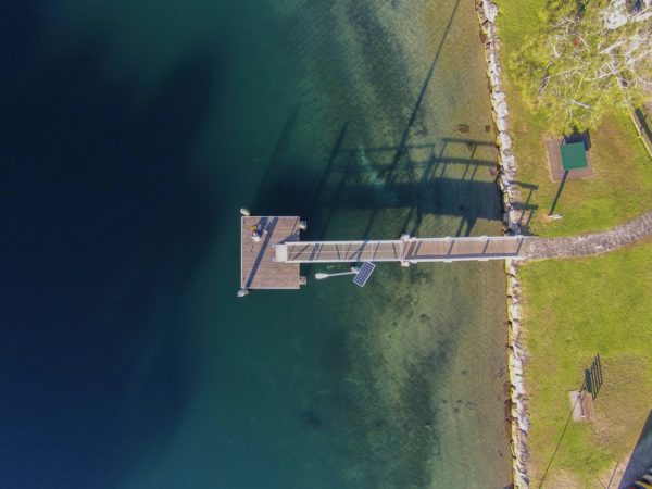 aerial photography of brown wooden deck